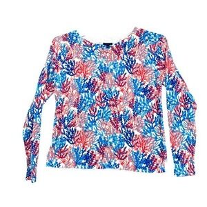 Talbots Coral Print‎ Long Sleeve Knit Top Nautical Beachy Casual Size S
